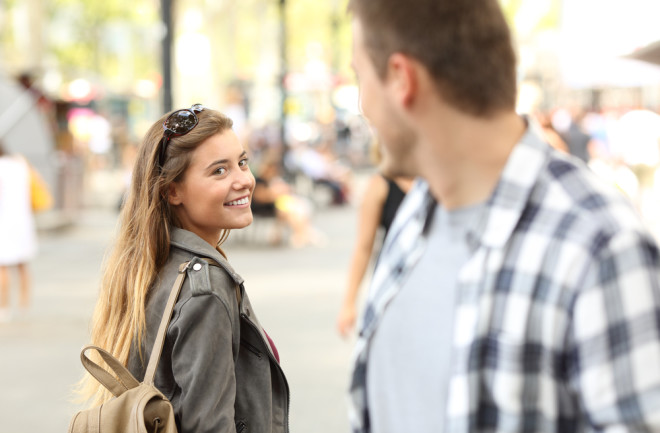 Couple falling in love at first sight